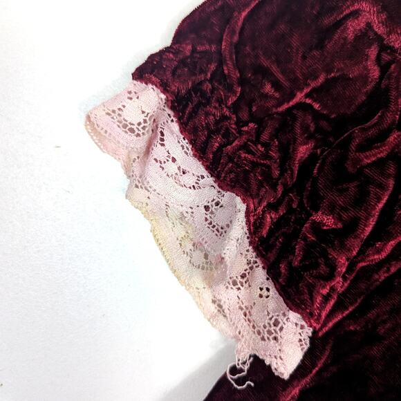Vtg Handmade Dress Girls Sz 6 Burgundy Crushed Velvet Maxi Christmas Holiday - Picture 5 of 6